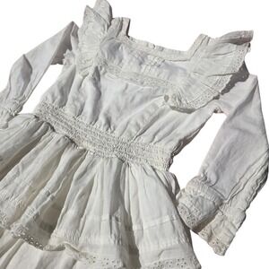 Mini Boden Girls Ivory Eyelet Ruffle Dress Victorian Prairie Style Size 3-4 Year